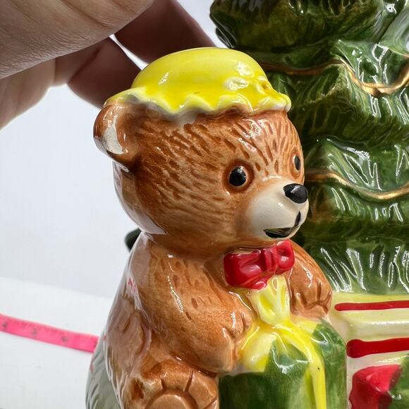 VTG Happy Bears Musical Jingle Bells Revolving Christmas Tree Glazed Ceramic - Picture 6 of 9